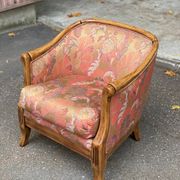 Solid wood and fabric club chair with footrest