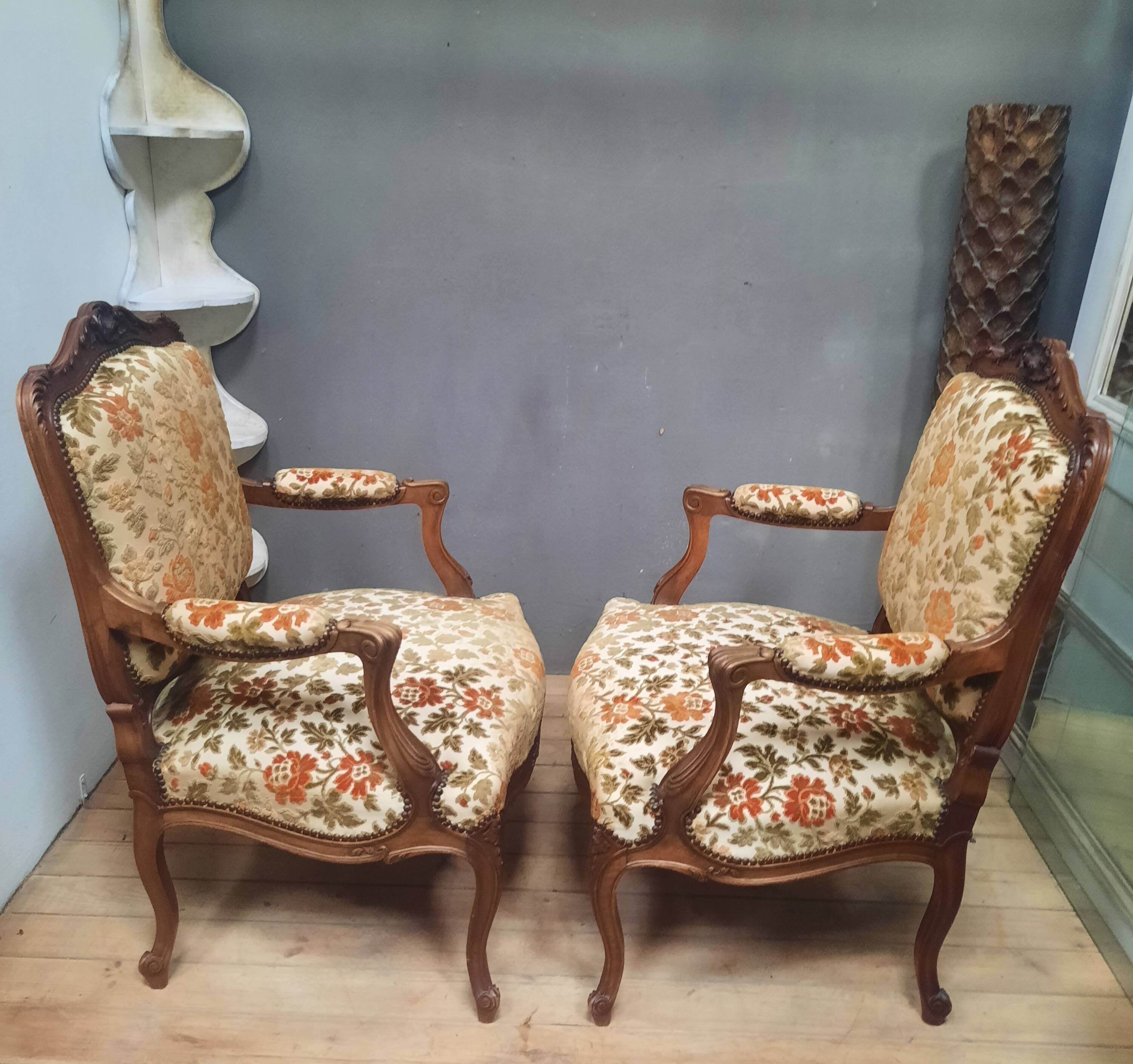 Pair of large Louis XV style armchairs