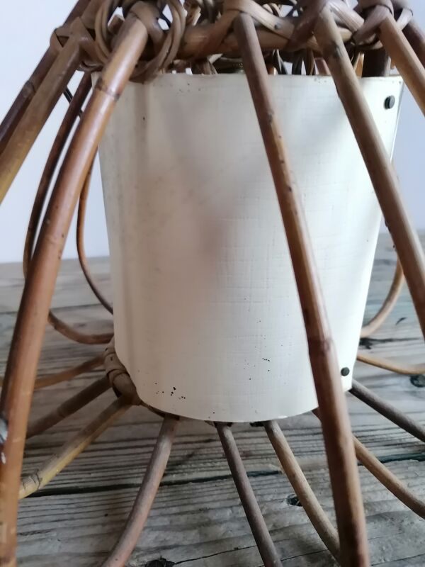 Suspension cage en rotin vintage style louis Sognot