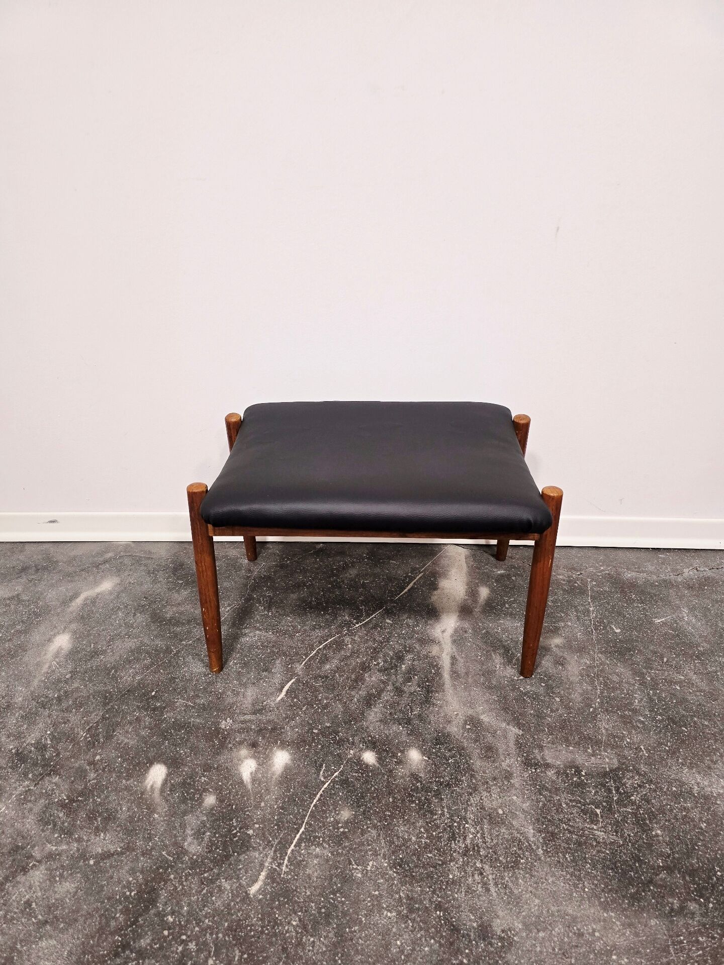 Danish - Style Stool with Faux Leather – 1970s