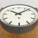 Grey industrial factory wall clock from pragotron, 1960s