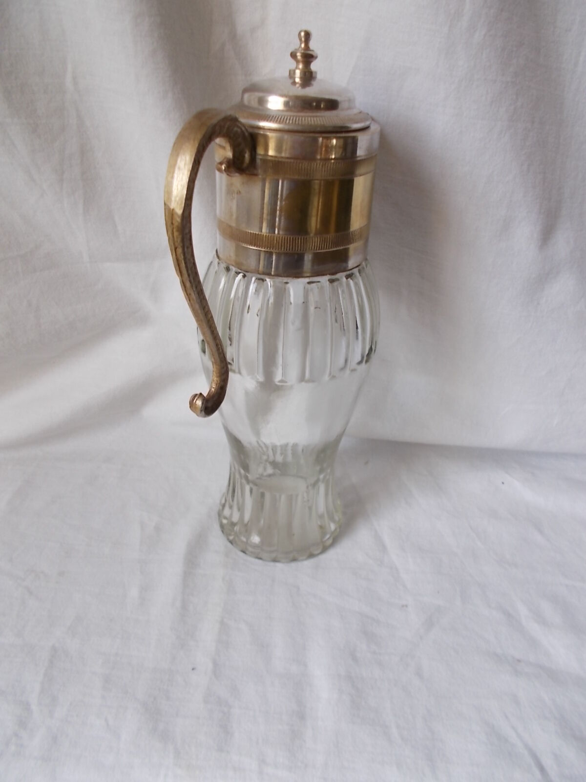 Pichet aiguière en verre et métal argenté