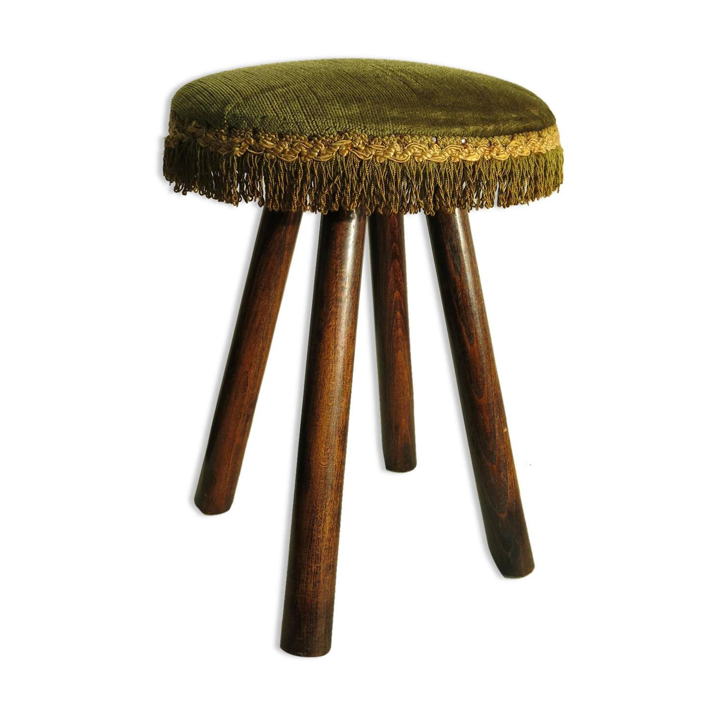 Tabouret en bois et velours à franges