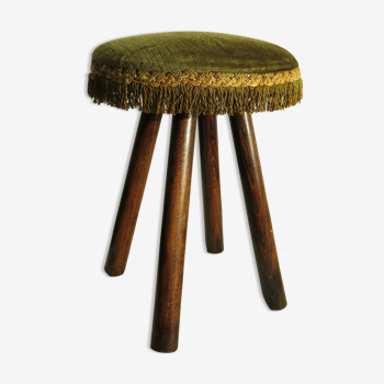 Wooden and velvet stool with fringes