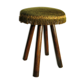 Tabouret en bois et velours à franges