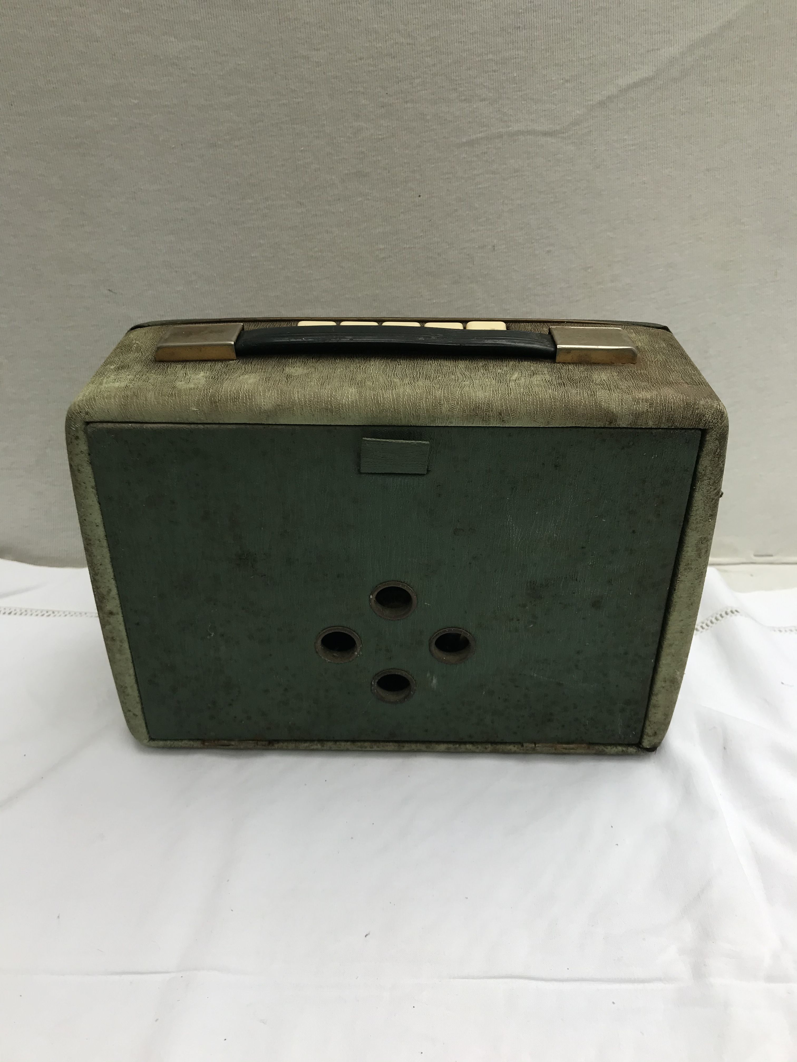 Radio Bambistor bois vinyle vert bakélite blanc vintage