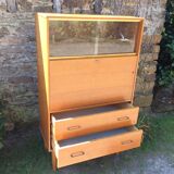 Vintage oak secretary with 2 drawers and 2 sliding windows