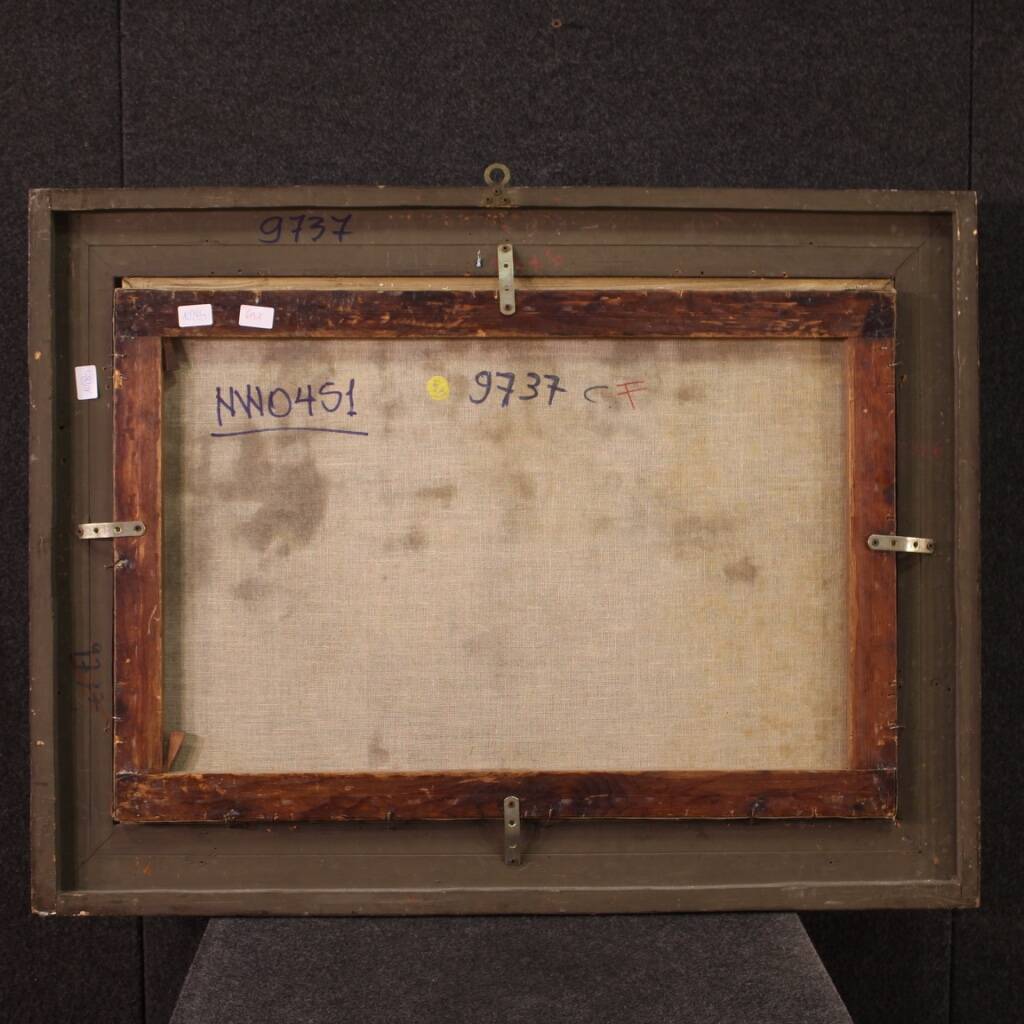 Painting oil on canvas landscape with wayfarers from the 18th century