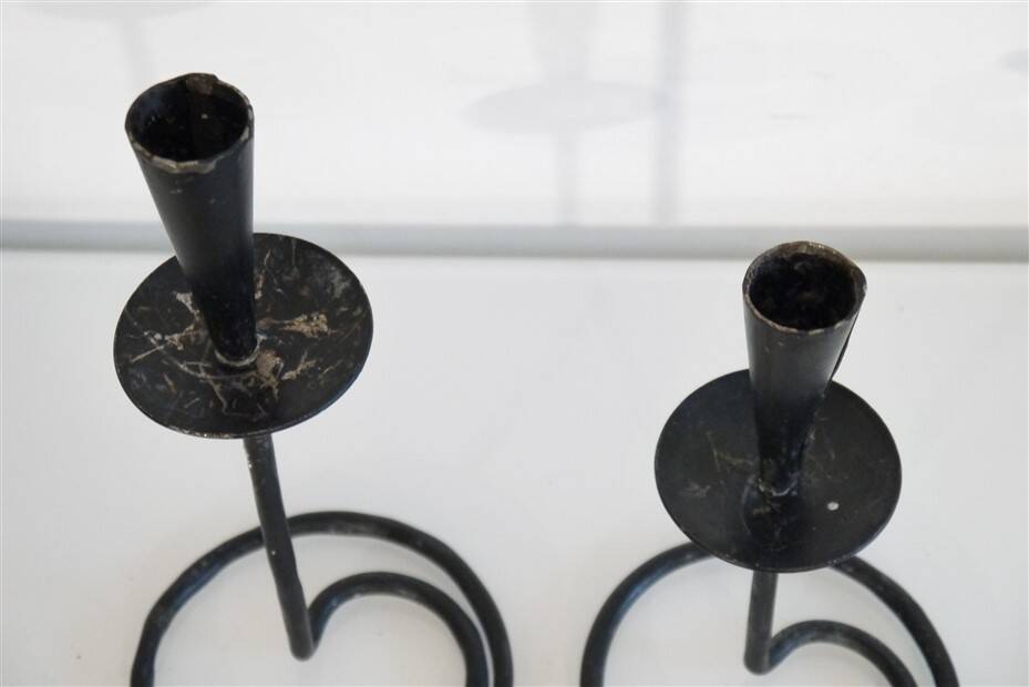 Pair of wrought iron candlesticks 1960