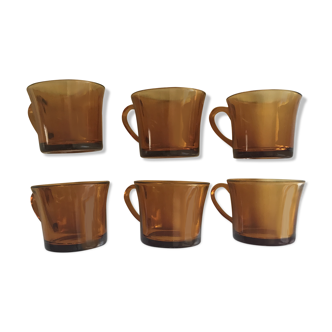 6 amber glass coffee cups