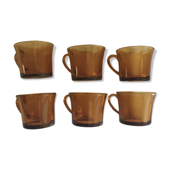 6 tasses à café en verre ambré