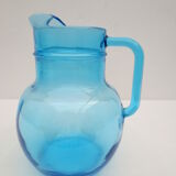 pichet à orangeade en verre bleu turquoise