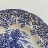 7 flat plates english pattern blue peasant scene vintage