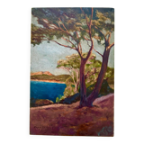 1920s French Riviera Seascape  Oil Painting of Saint Tropez Coast on Panel