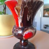 Stoneware vase signed Petit Massé – Morvan – flambé red glazes