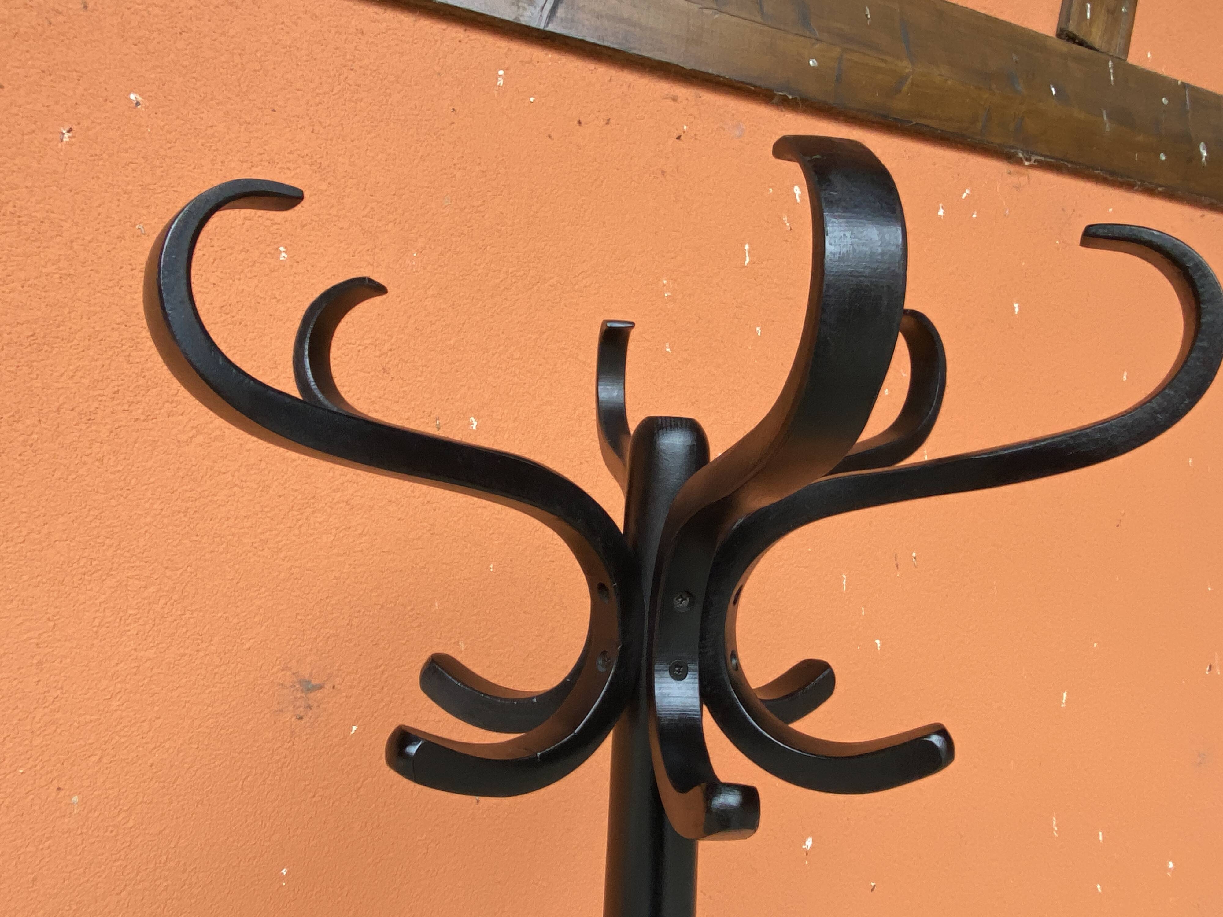 Baumann coat rack on vintage parrot stand 70s curved wood
