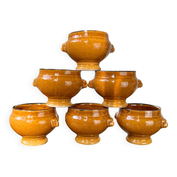 6 bols à soupe à l'oignon en grès émaillé ocre Emile Henry