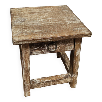 Small teak stool with 1 drawer