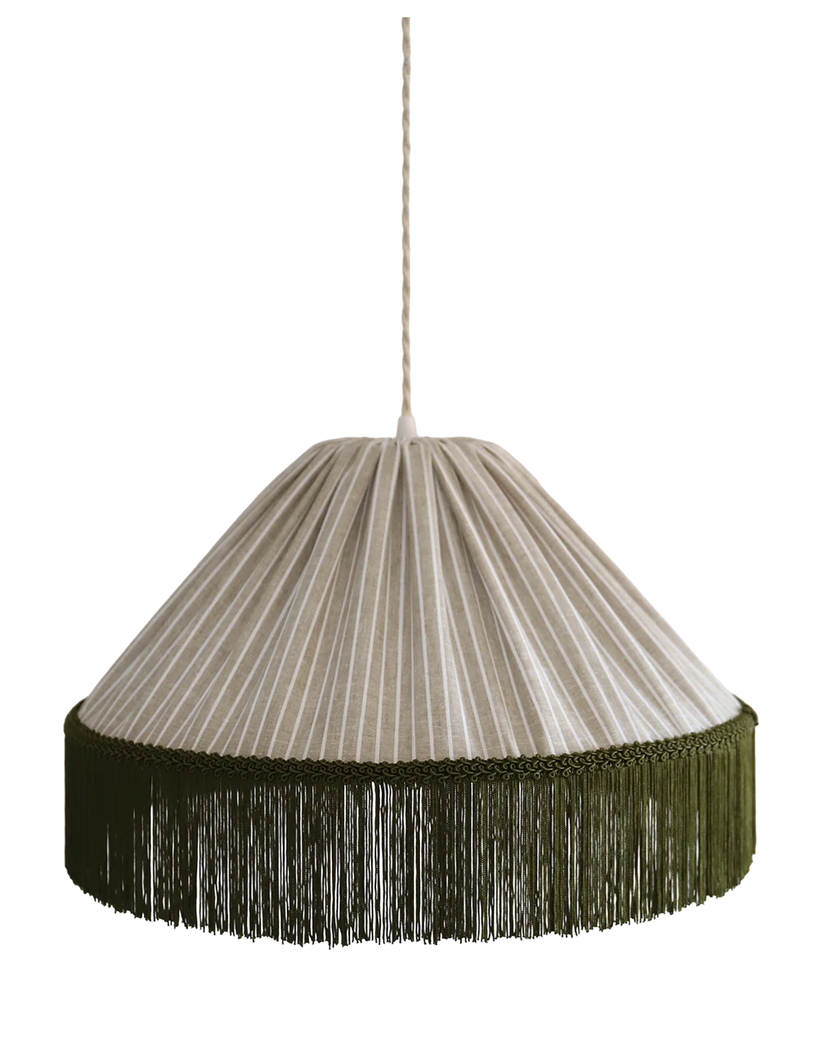 Suspension bella — rayures olive, franges bohème