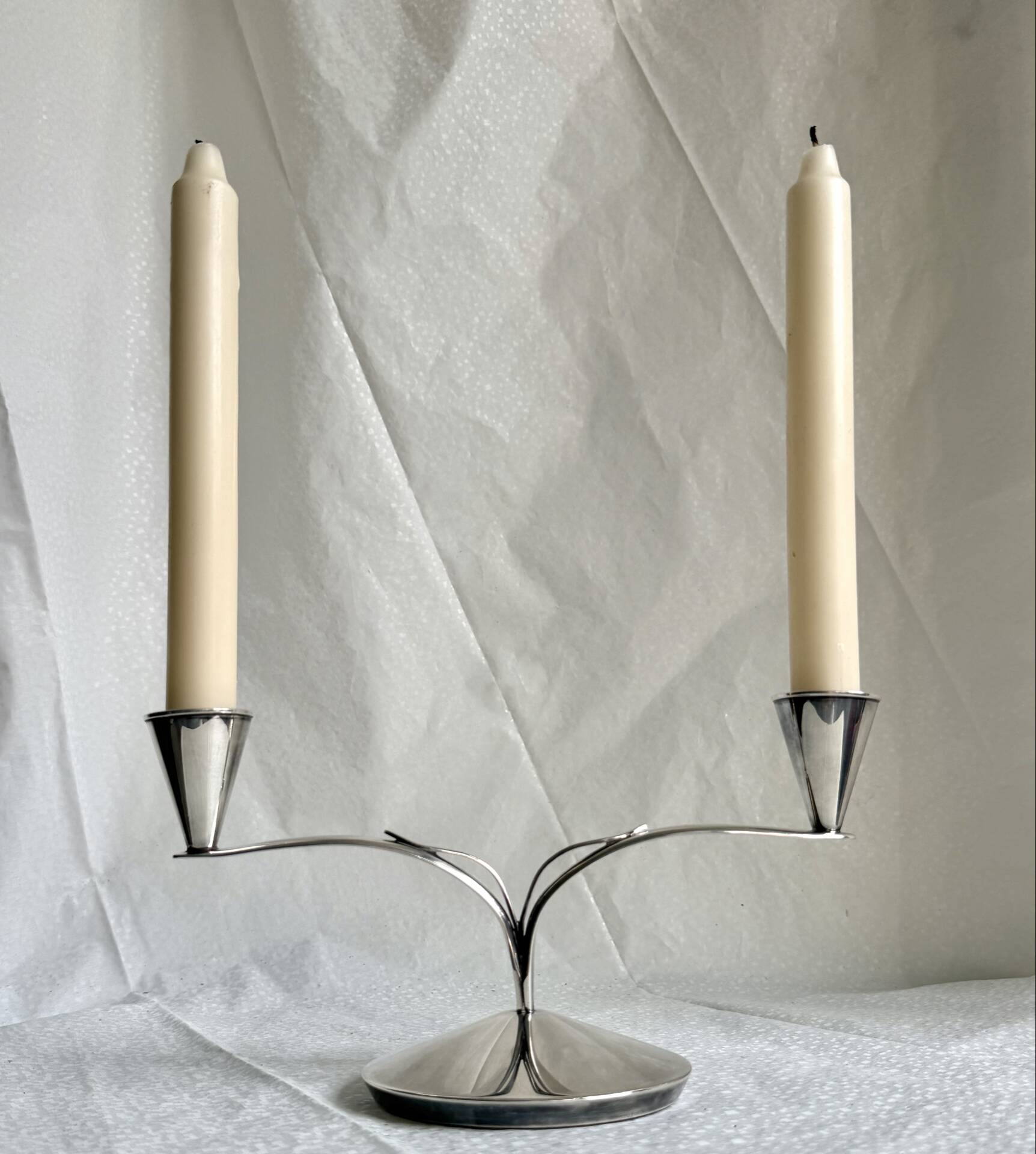 Bougeoir double en argent massif de style Art Déco danois