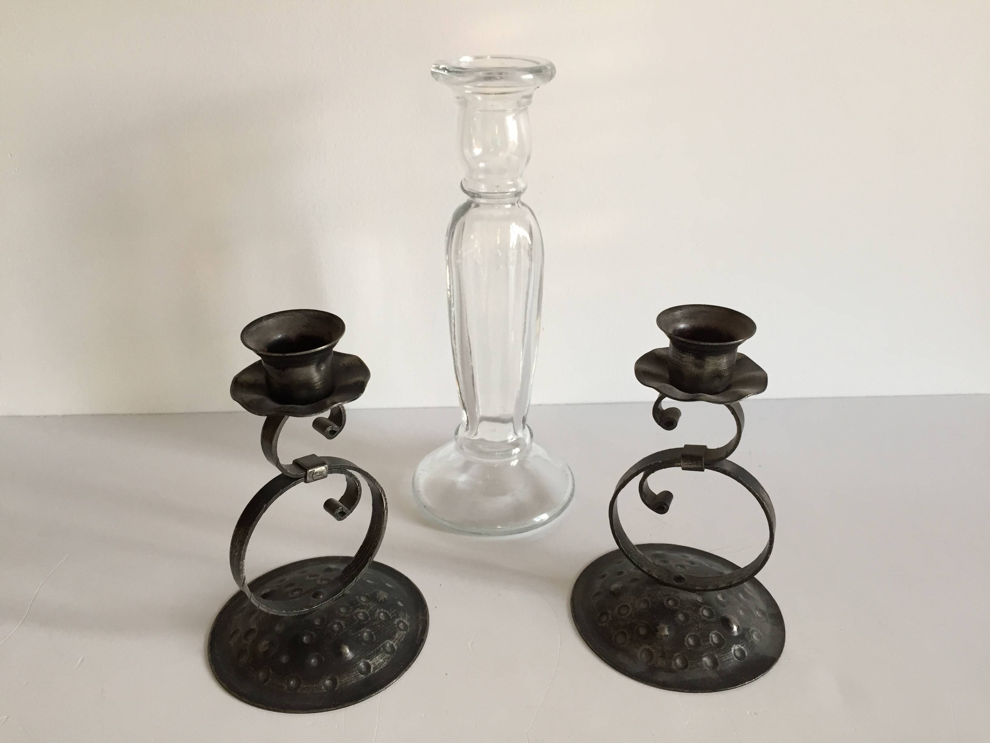 Bougeoirs verre et métal vintage