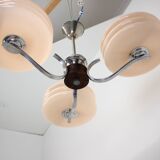 Art Deco Chrome and Pink Glass Chandelier, 1930's, Czechoslovakia