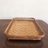 Vintage rectangular braided bamboo platter 1960
