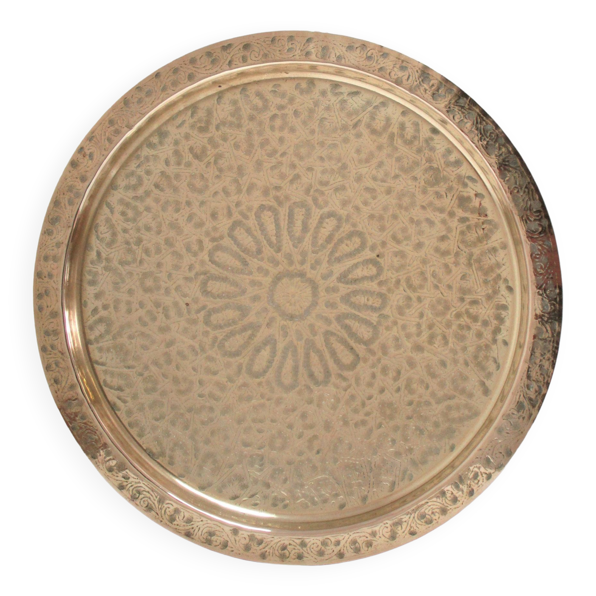 Solid brass tray signed oriental vintage