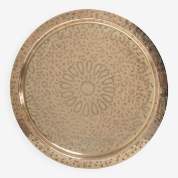 Solid brass tray signed oriental vintage