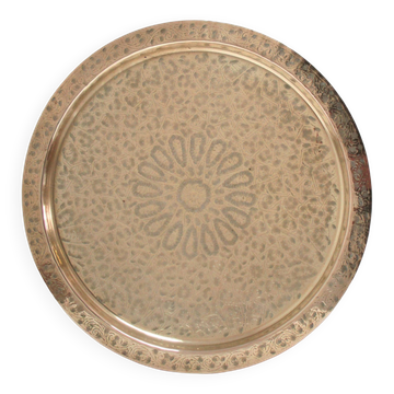 Solid brass tray signed oriental vintage