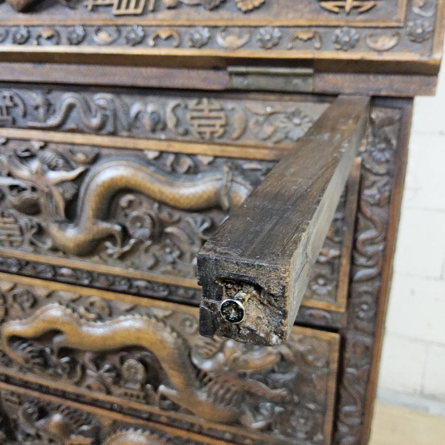 Antique 19th-century Chinese secretary with dragon woodcarving
