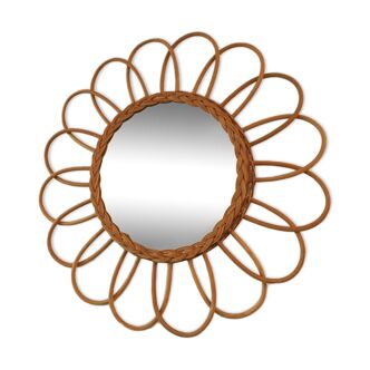 Mirror rattan vintage flower, 1960s
