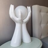 Italian design ceramic table lamp two hands and a glass sphere