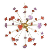 Suspension fleurs rouges et violettes verre de murano spoutnik