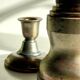 Industrial candle holders steel and silver bronze vintage
