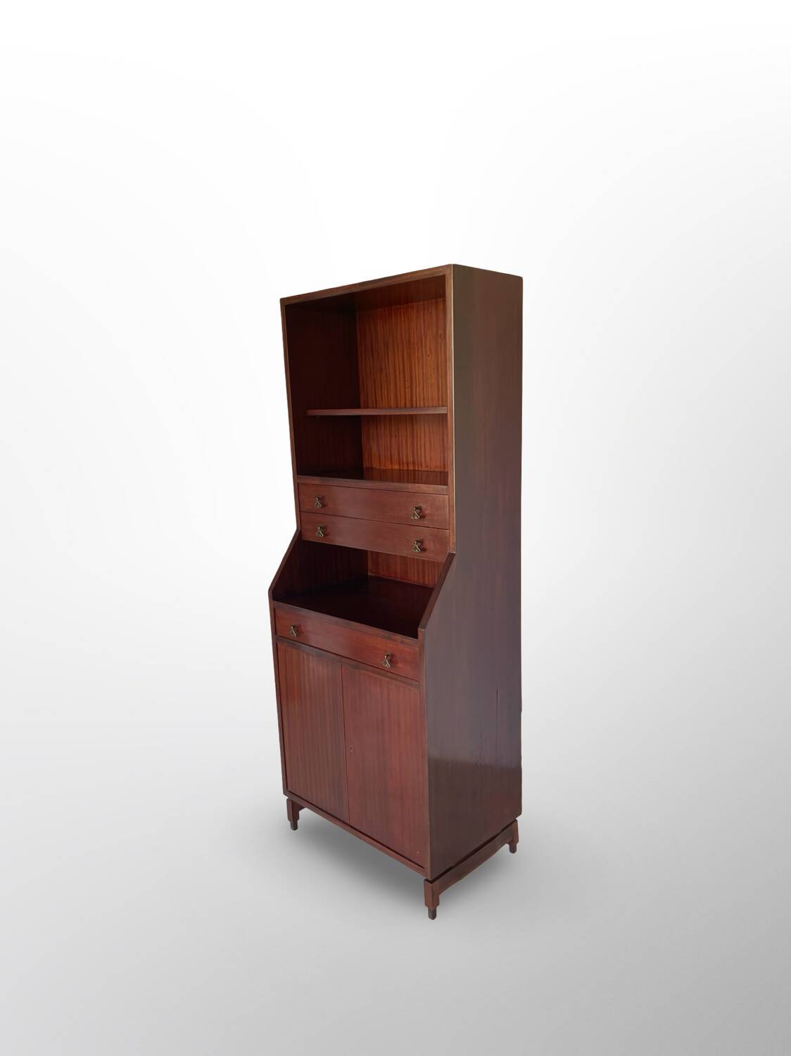 Bibliothèque italienne en bois et placage d'acajou, années 1960.