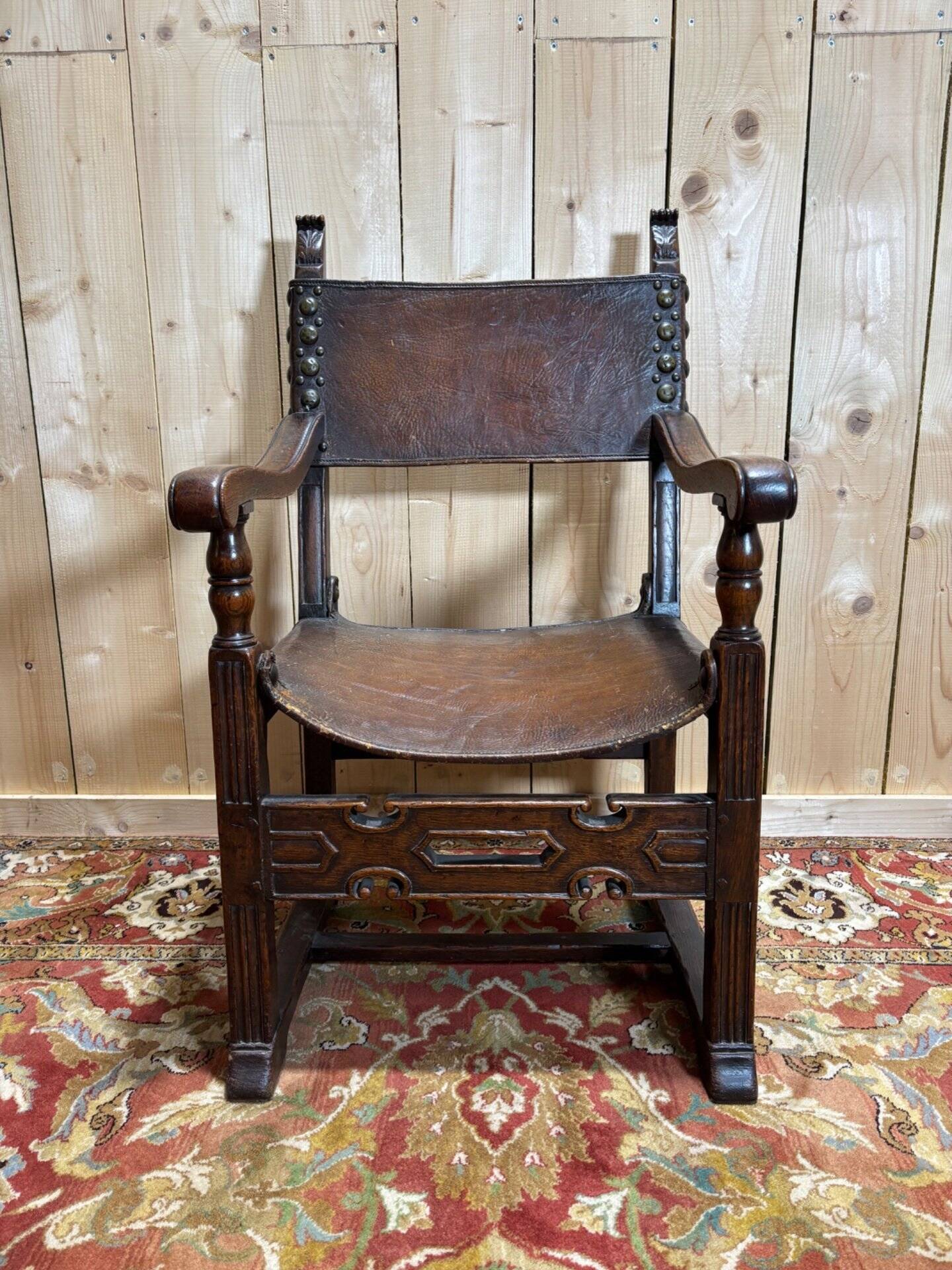Fauteuil de bureau en chêne et cuir
