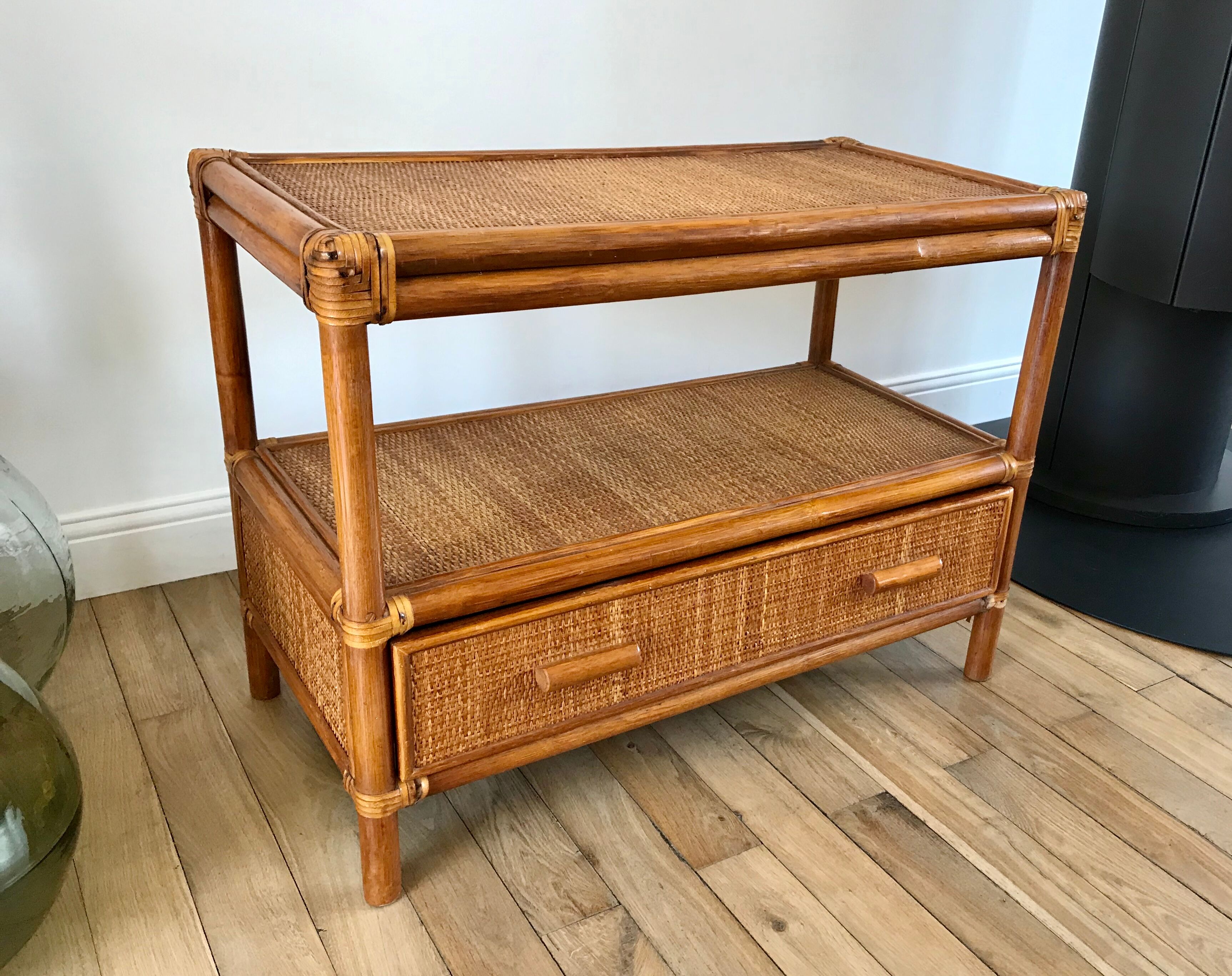 Rattan coffee table and cannage 60s