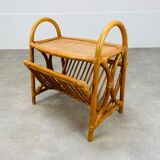 Vintage rattan magazine door side table 60s