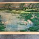 Ancient ESTAMPE of ASIA with Polychrome Decoration of Natural Landscape and Herons, XIXth