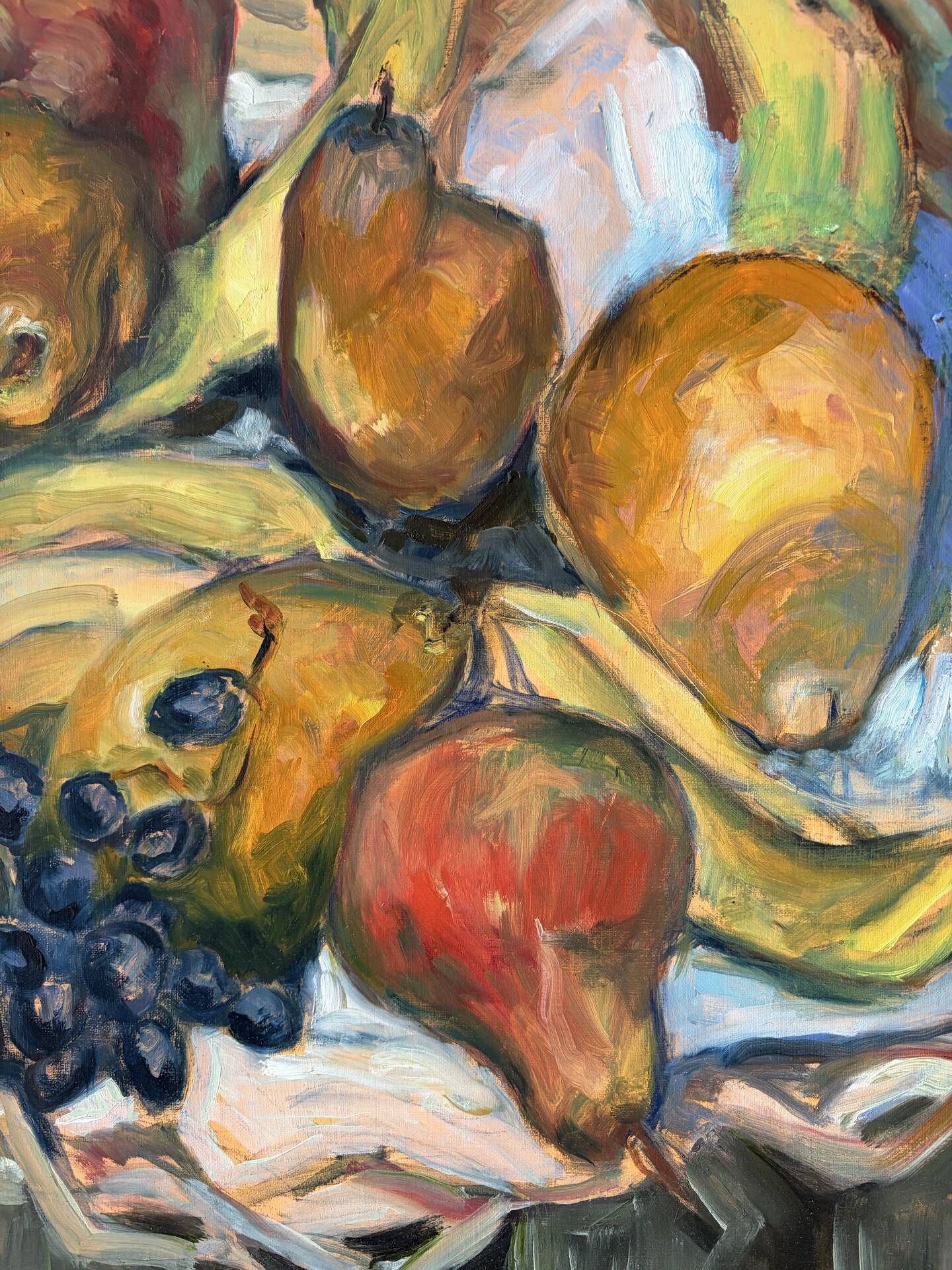 Still life with fruits, oil on canvas signed Pidoux.