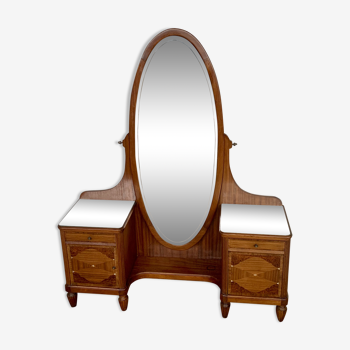 Hairdresser Art Deco styke from the early 20th century in mahogany with marquetry and mother-of-pear details