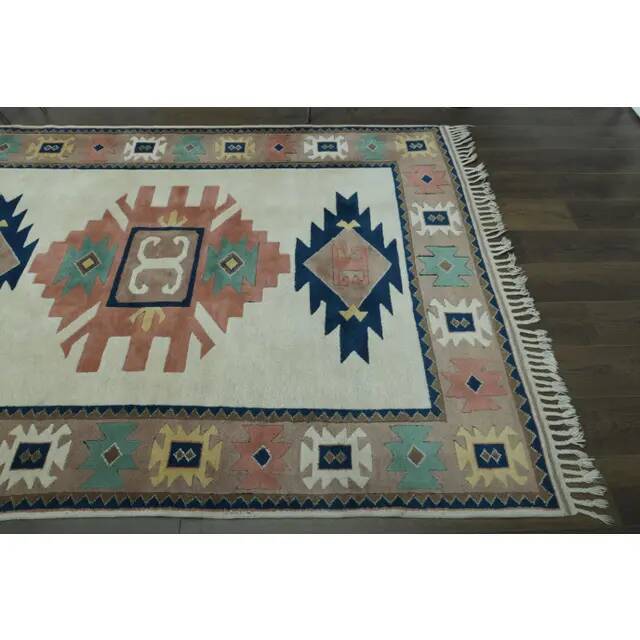 1970s Vintage Turkish Handmade Wool & Cotton Pink Area Rug 185x264