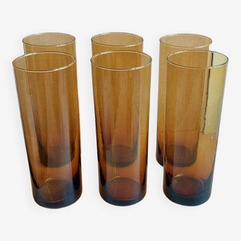 Set of 6 vintage amber glasses