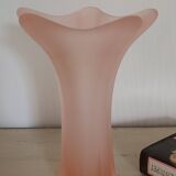 Vintage frosted pink glass corolla vase