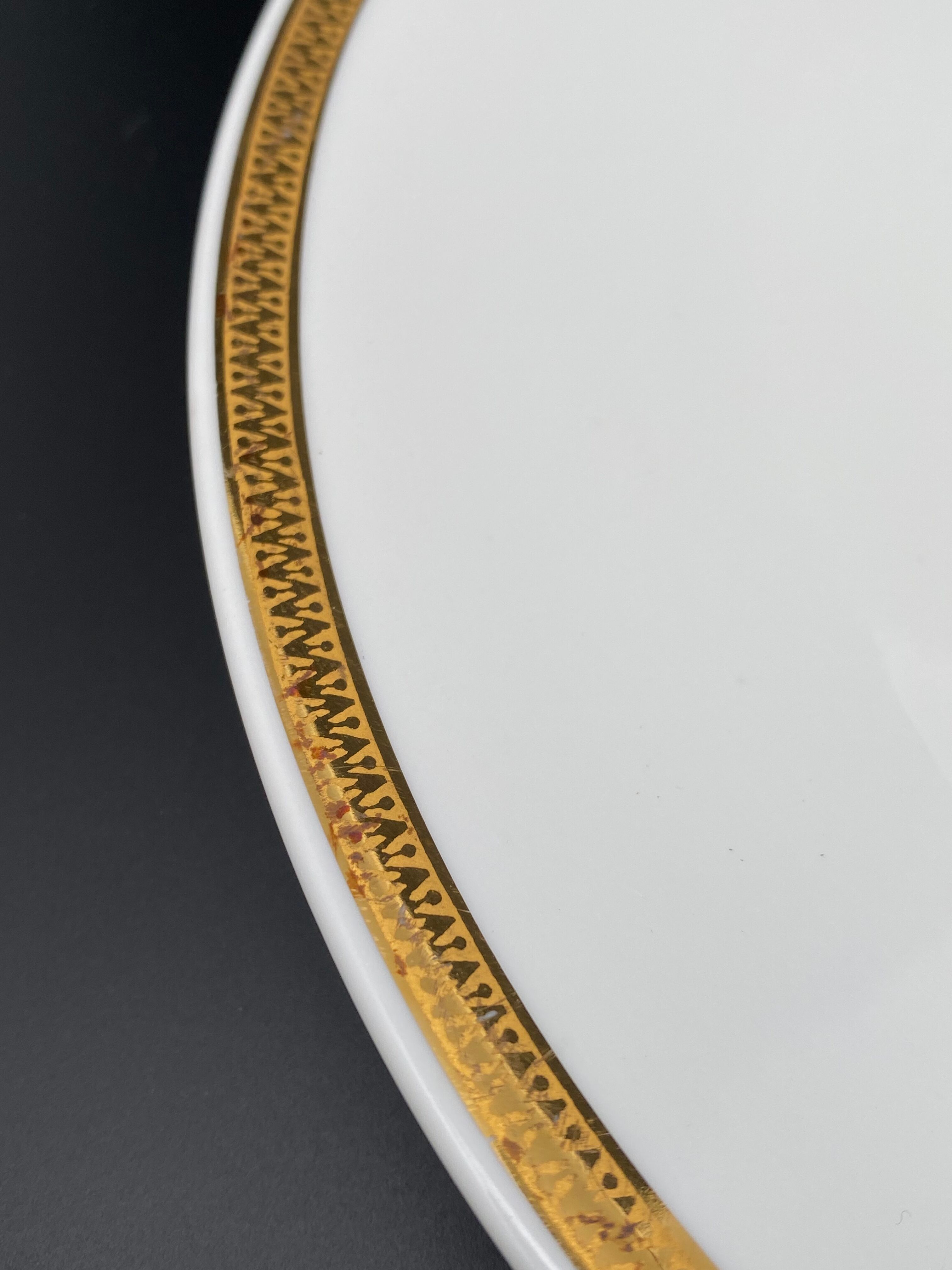 Flat round serving dish Limoges gold edging