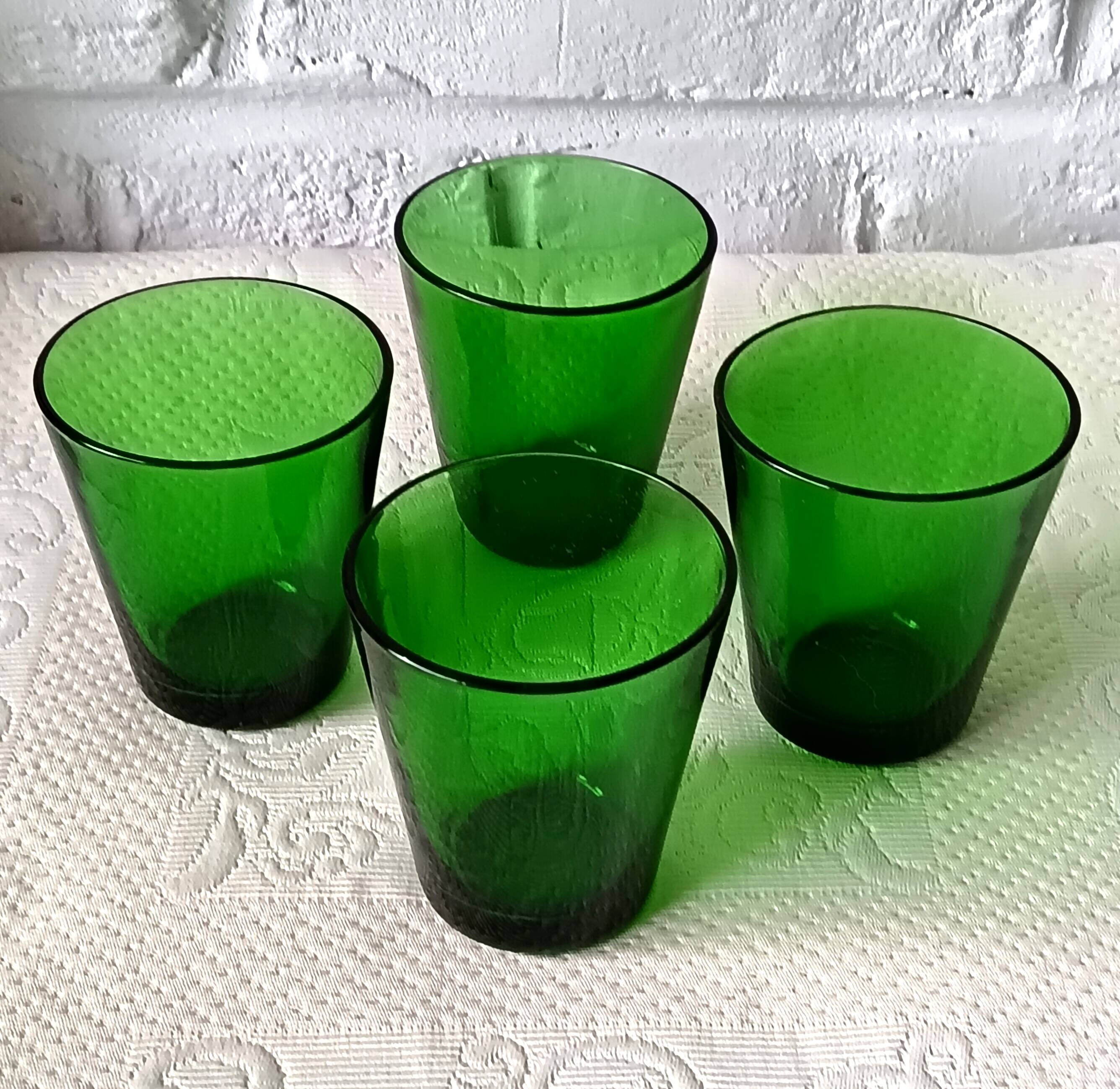 4 glasses 15 cl retro emerald green tempered glass france