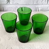 4 glasses 15 cl retro emerald green tempered glass france