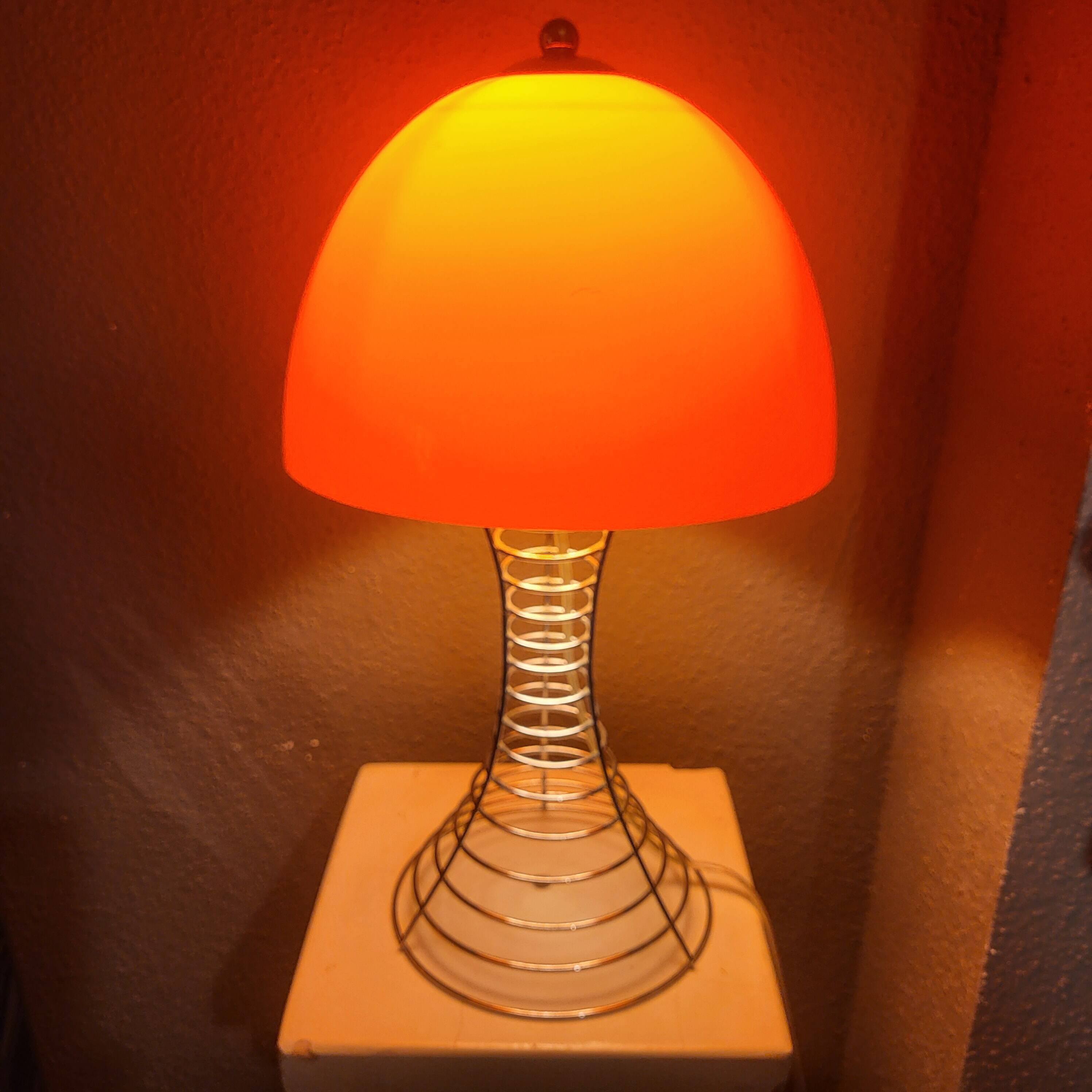 Lampe champignon orange et chrome,style Verner Panton,1970,80