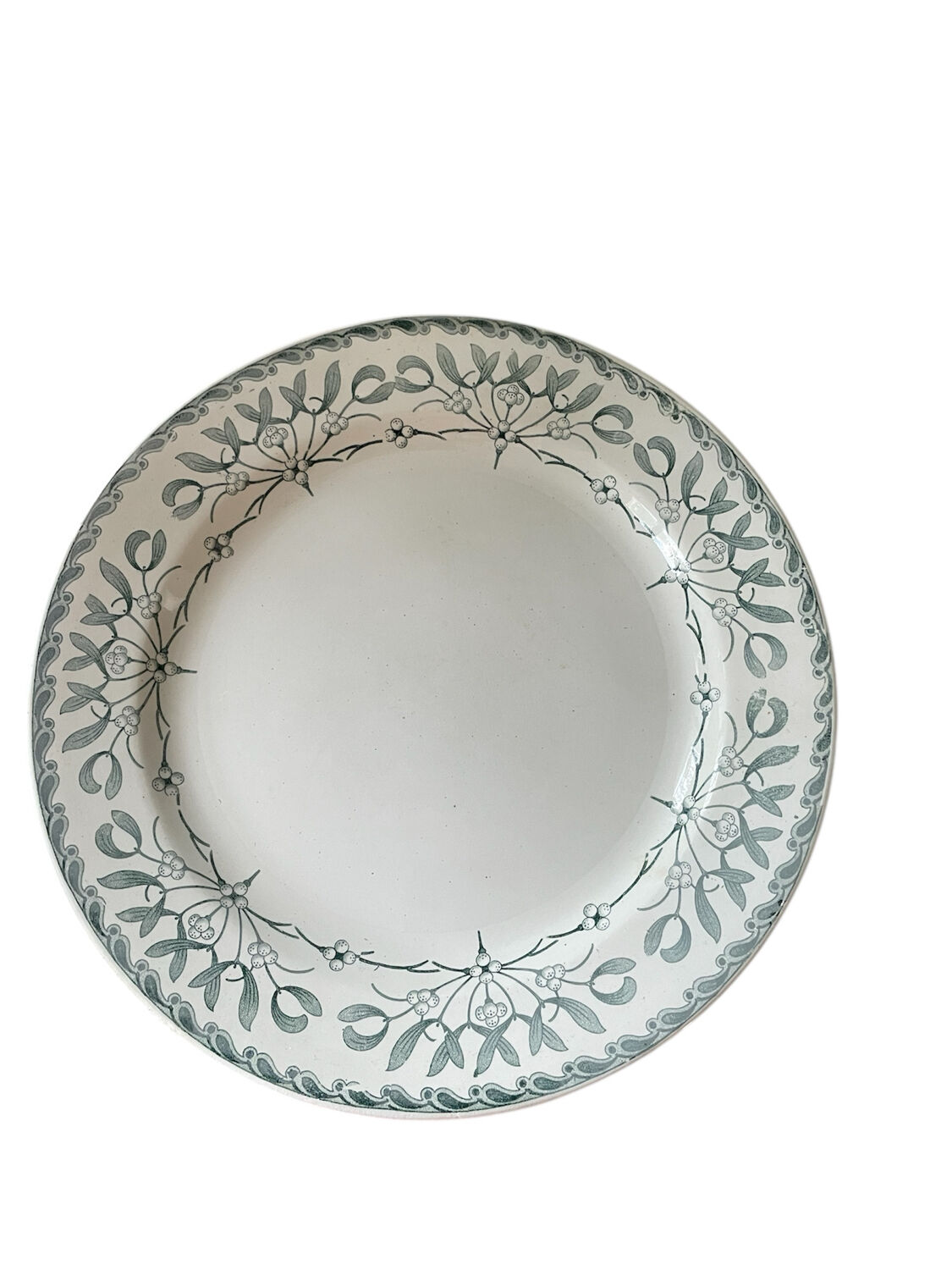 Antique round ironstone dish with mistletoe decoration, Grand Dépôt by Emile Bour